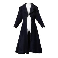 Rare Early Traina-Norell Label 1940s Navy Wool Swing Coat with a Massive Sweep