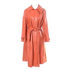 Late 1960s Bonnie Cashin Vintage Leather Coat Sills Orange Original Belt Pockets