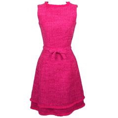 Lanz Original Vintage Dress 1960s Hot Pink Tweed Sleeveless Fringe 11