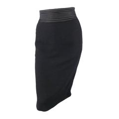 Jean Paul Gaultier Black Stretch Wool Blend Silk Cumberband Pencil Skirt