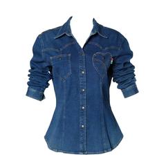 Moschino Jeans Vintage Denim Top or Jacket with Heart Pocket 5