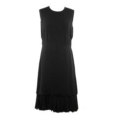 Vintage PRADA Italian Black Viscose SLEEVELESS DRESS Gabardine Crepe SIZE 44 IT