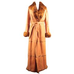SANTACROCE FIRENZE Italian Orange RABBIT FUR Long COAT Reversible Sz 44 IT 12