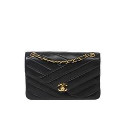 Chanel Vintage Single Flap 23cm Chevron Black Leather