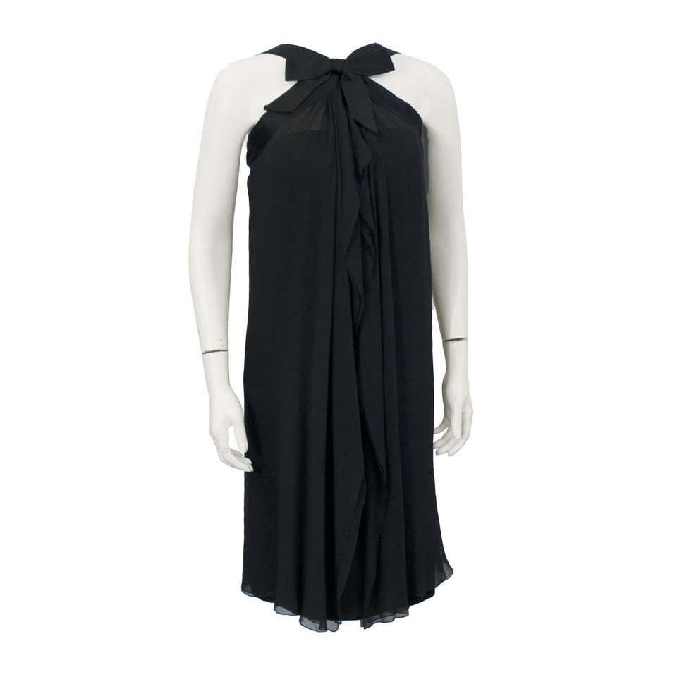 1970's Sarmi Black Demi Couture Cocktail Dress with Bow at 1stDibs