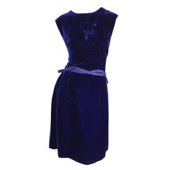 1950s Suzy Perette Royal Blue Velvet 50s Vintage Dress w/ Ribbon Belt Detail