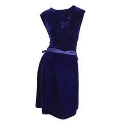1950s Suzy Perette Royal Blue Velvet 50s Vintage Dress w/ Ribbon Belt Detail 1