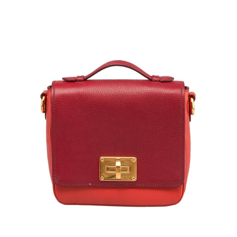 Miu Miu Orange & Red Leather Madras Bicolor Shoulder Bag For Sale