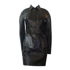 Gucci Green Leather Mini Skirt Suit (38)