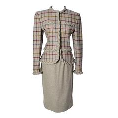 Valentino Boutique Vintage Skirt Suit Blazer Jacket Wool Tweed
