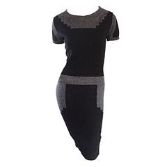 Tom Ford For Yves Saint Laurent Cashmere Dress w/ Gray Geometric Color Blocks