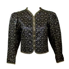 1970s Yves Saint Laurent Russian Collection Jacket Black Satin Gold Trim 8