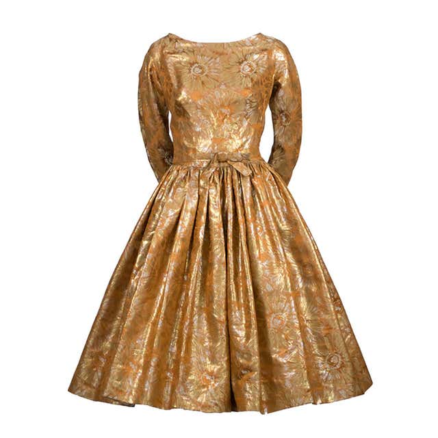 1950s William Pearson Vintage Dress Floral Metallic Gold Lame Brocade ...