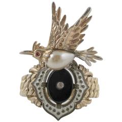 SPEIDEL Vintage 1940s Gold Metal EXPANDABLE BRACELET Bangle w/ BIRD 1