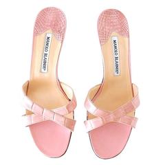 MANOLO BLAHNIK Mule Crocodile Shoe Baby Pink Divine 37 / 7 10