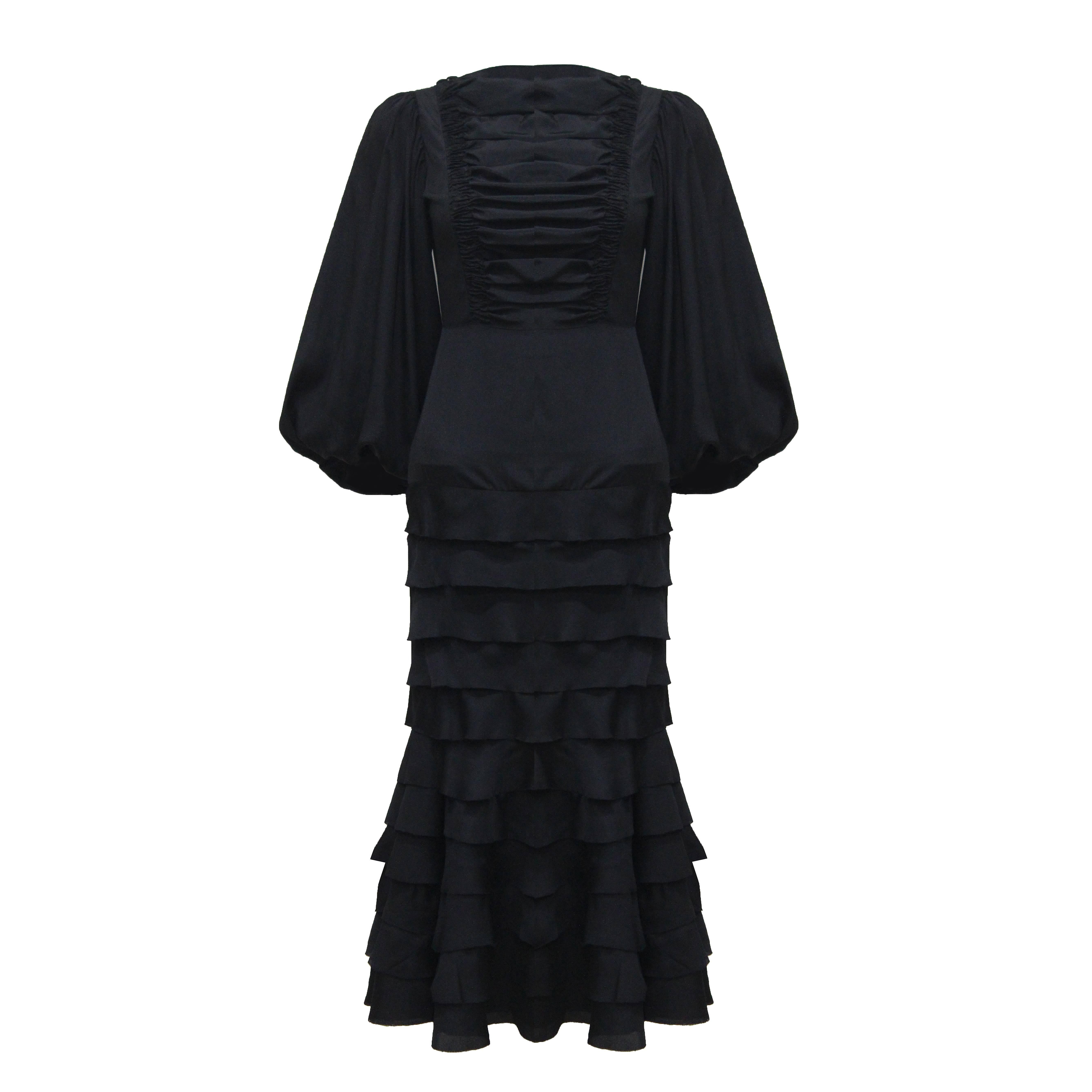 Exquisite 1940s Black Silk Evening Gown