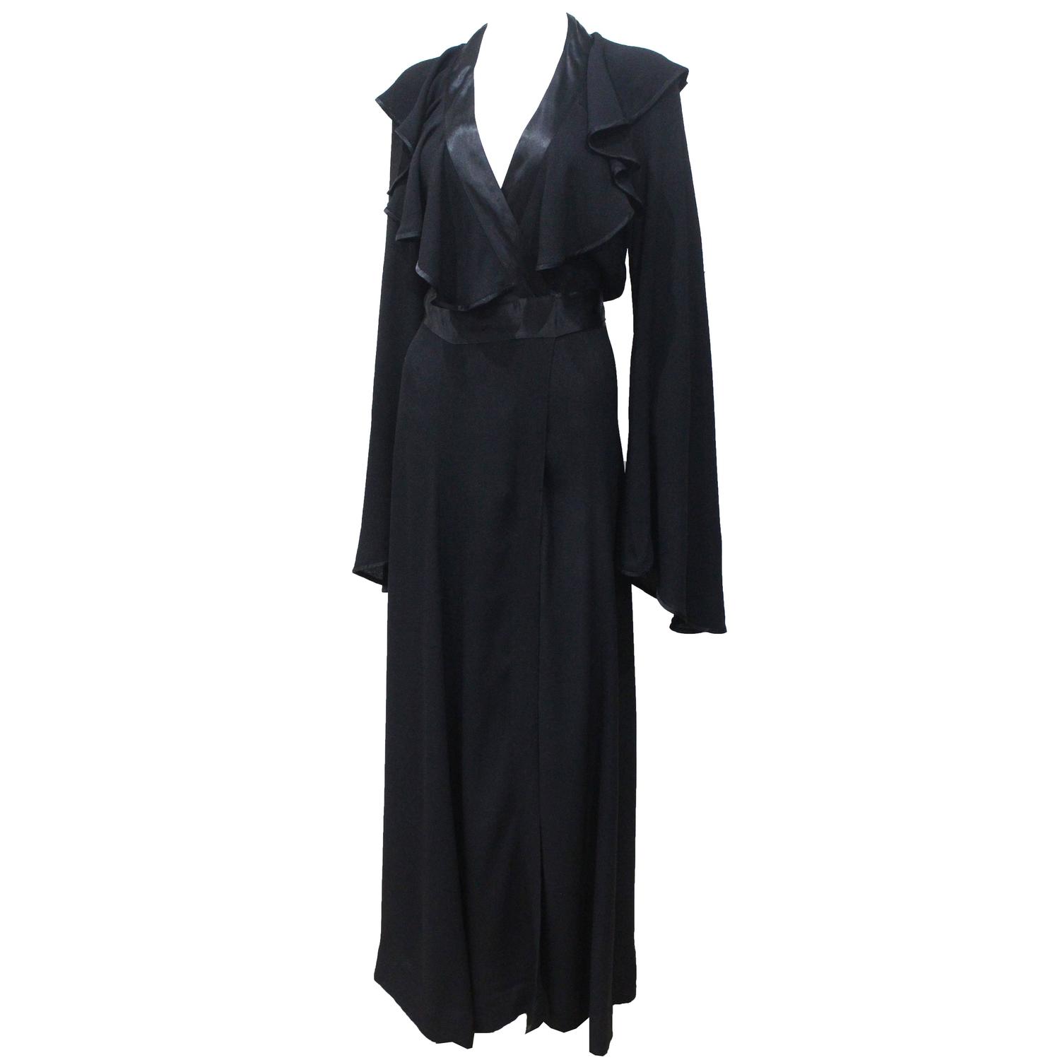 Important Ossie Clark Black Evening Wrap Dress with Angel Sleeves c ...