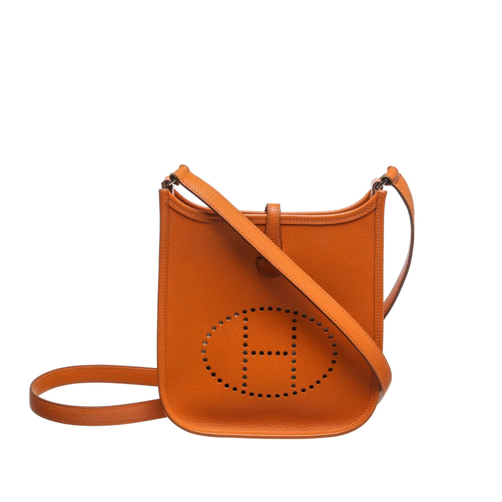  Hermes Orange Epsom Leather Evelyne TPM Handbag