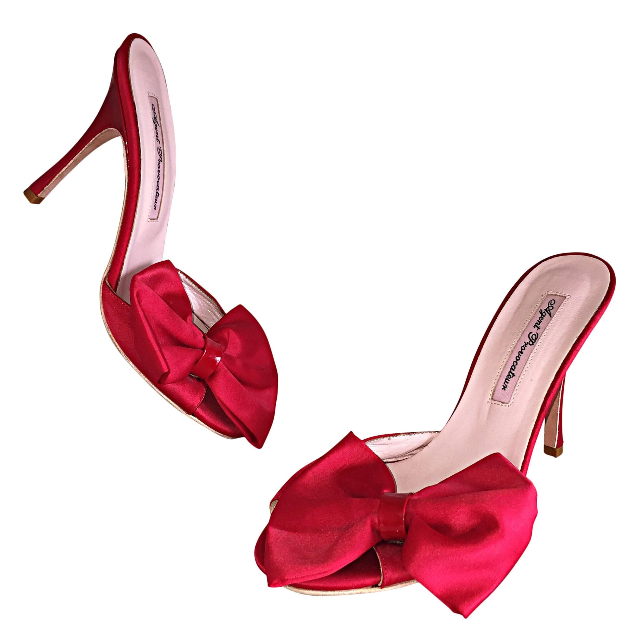 Agent Provocateur Sexy Red Bow Heels Slides Size 36 / 6 Made in Italy Never Worn For Sale