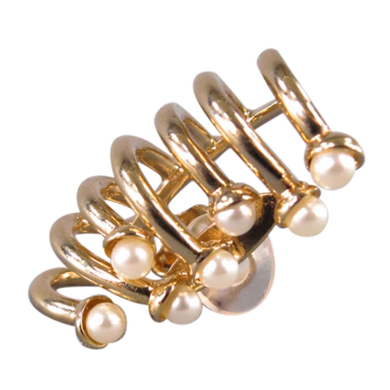 DIOR Gold Pearl Ear Clip On Cuff Earring For Sale at 1stdibs