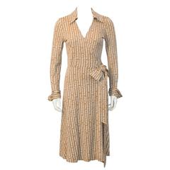 1970's Diane Von Furstenberg Tan Logo Wrap Dress 3