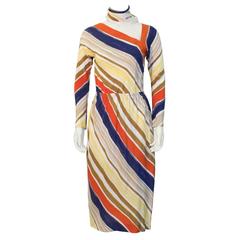1970's Halston Asymmentrical Cut Silk Dress