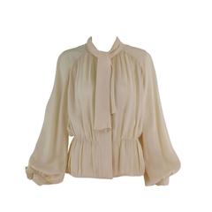 Pierre Balmain Haute Couture cream silk pleated tie neck blouse 1950s 2