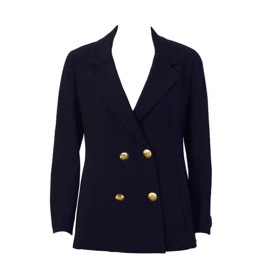 1990's Chanel Navy Wool Blazer with No. 5 Detail 