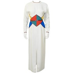 1980's Geoffrey Beene Cream and Jewel Tone Silk Gown