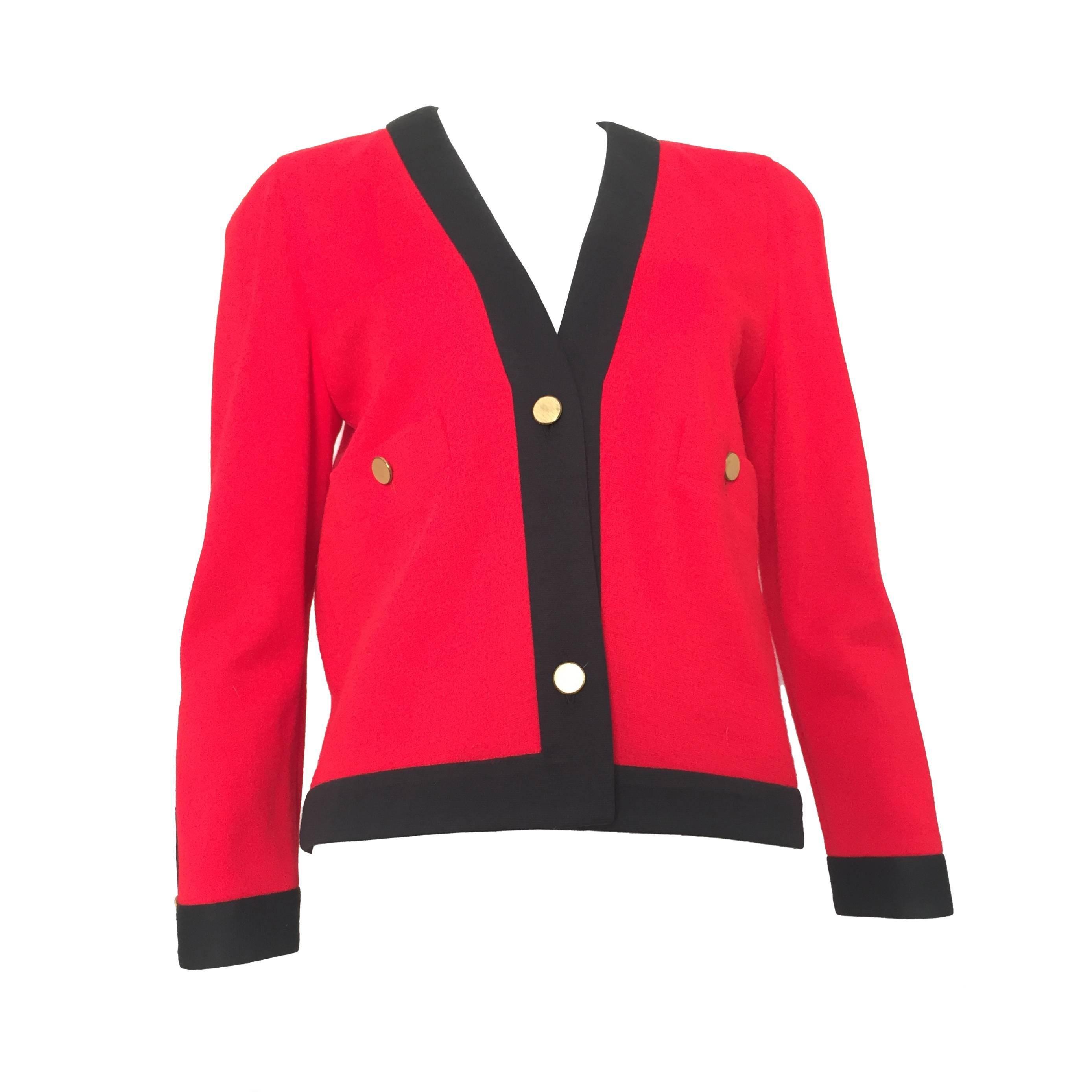 Carven 1960s Wool Red & Black Jacket Size 6.  For Sale
