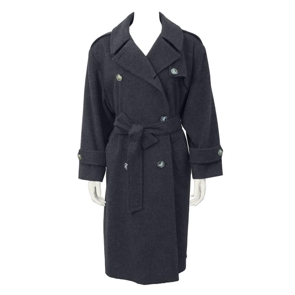 1980s Celine Grey Wool Coat  For Sale