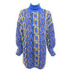 1980s Adrienne Vittadini Oversized Wool Sweater with Chain Link Motif
