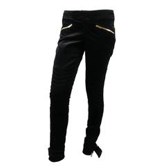 GUCCI Size 4 Black Velvet Biker Detail Gold Zip Ankle Belt Moto Pants