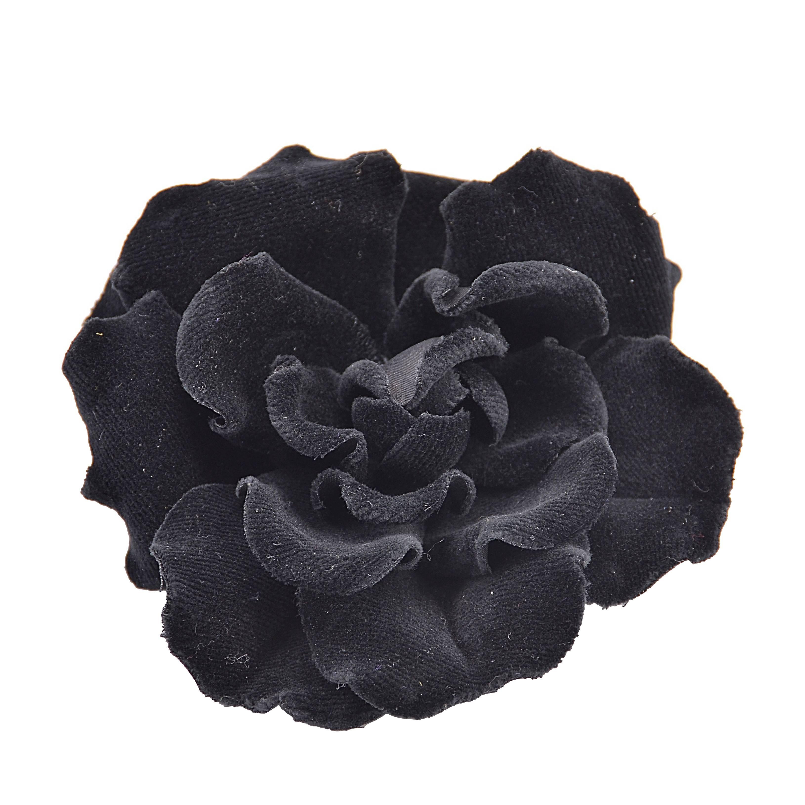 Gorgeous Rare Chanel Large Black Velvet Flower Brooch