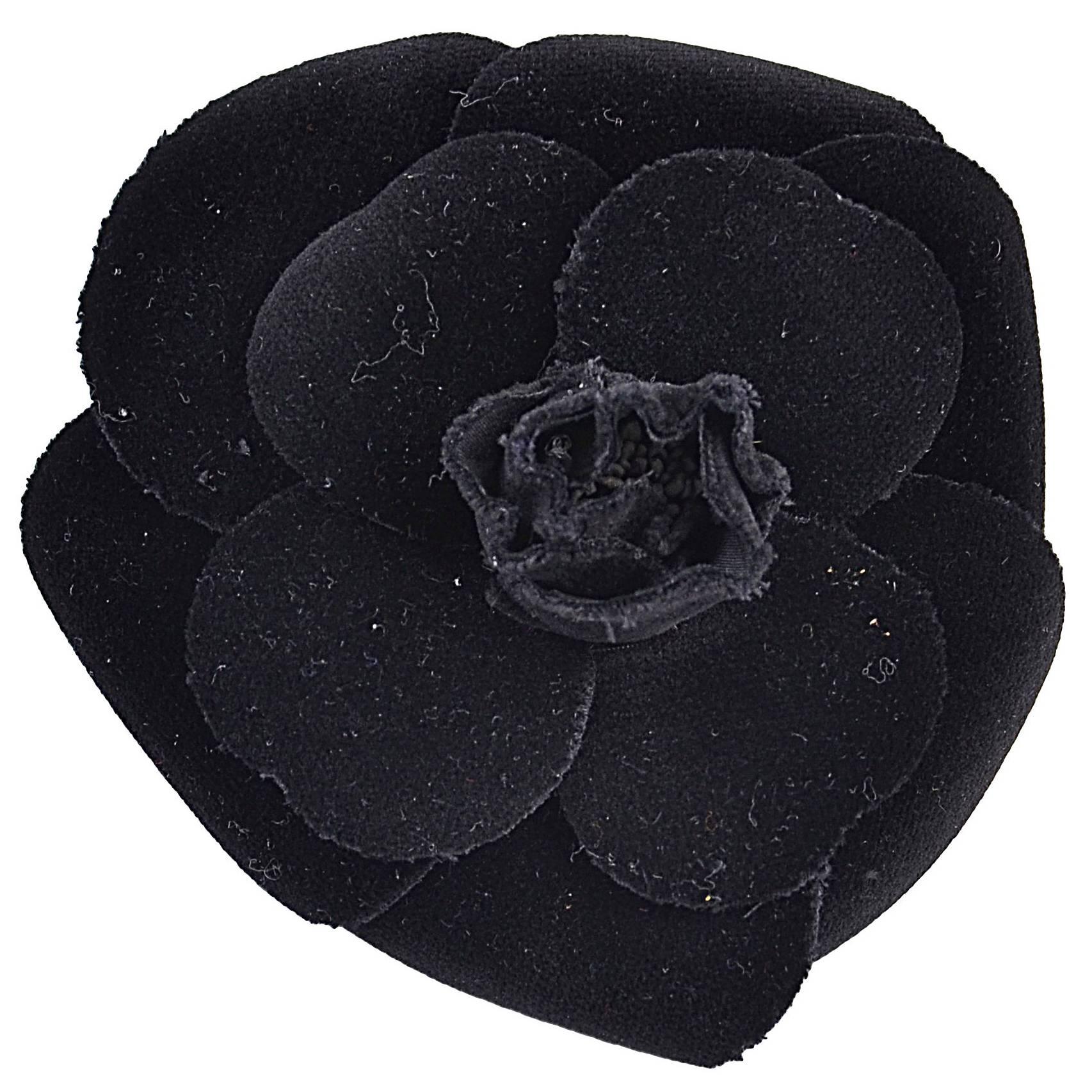 Classic Chanel Large Velvet Flower Brooch For Sale