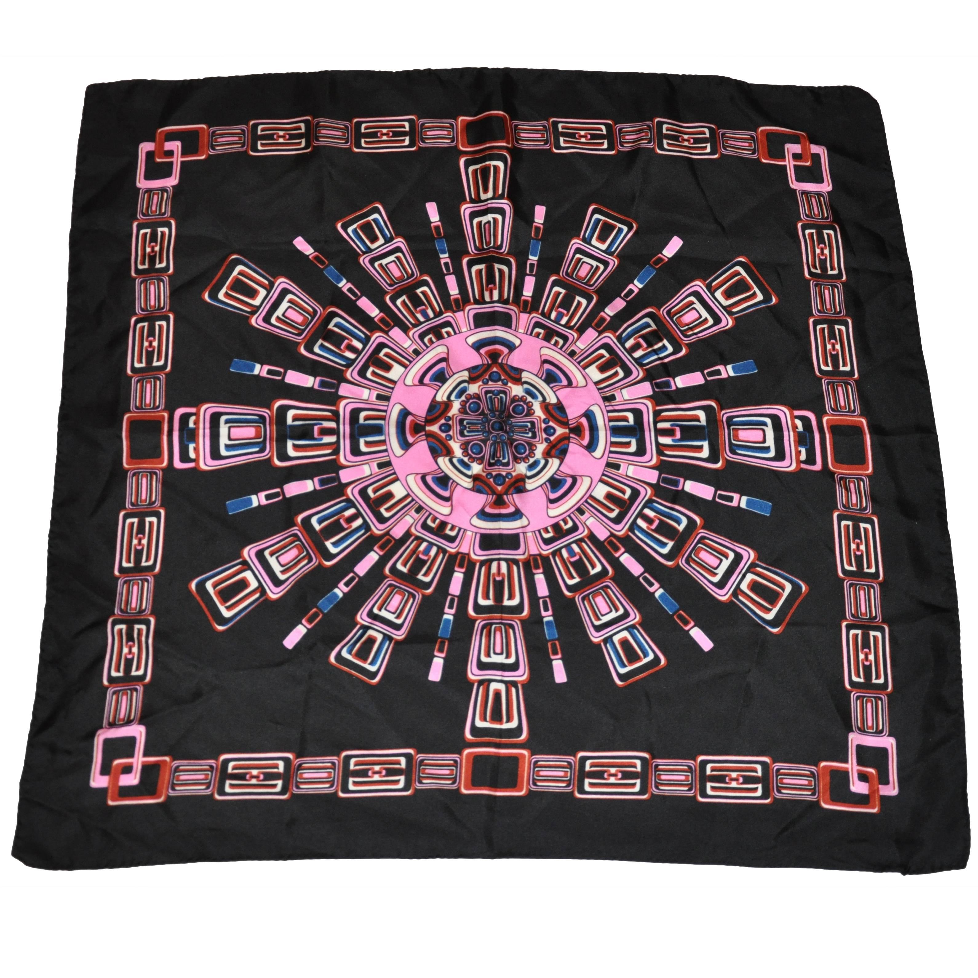 Bold Multi-Color Abstract Print Silk Scarf For Sale