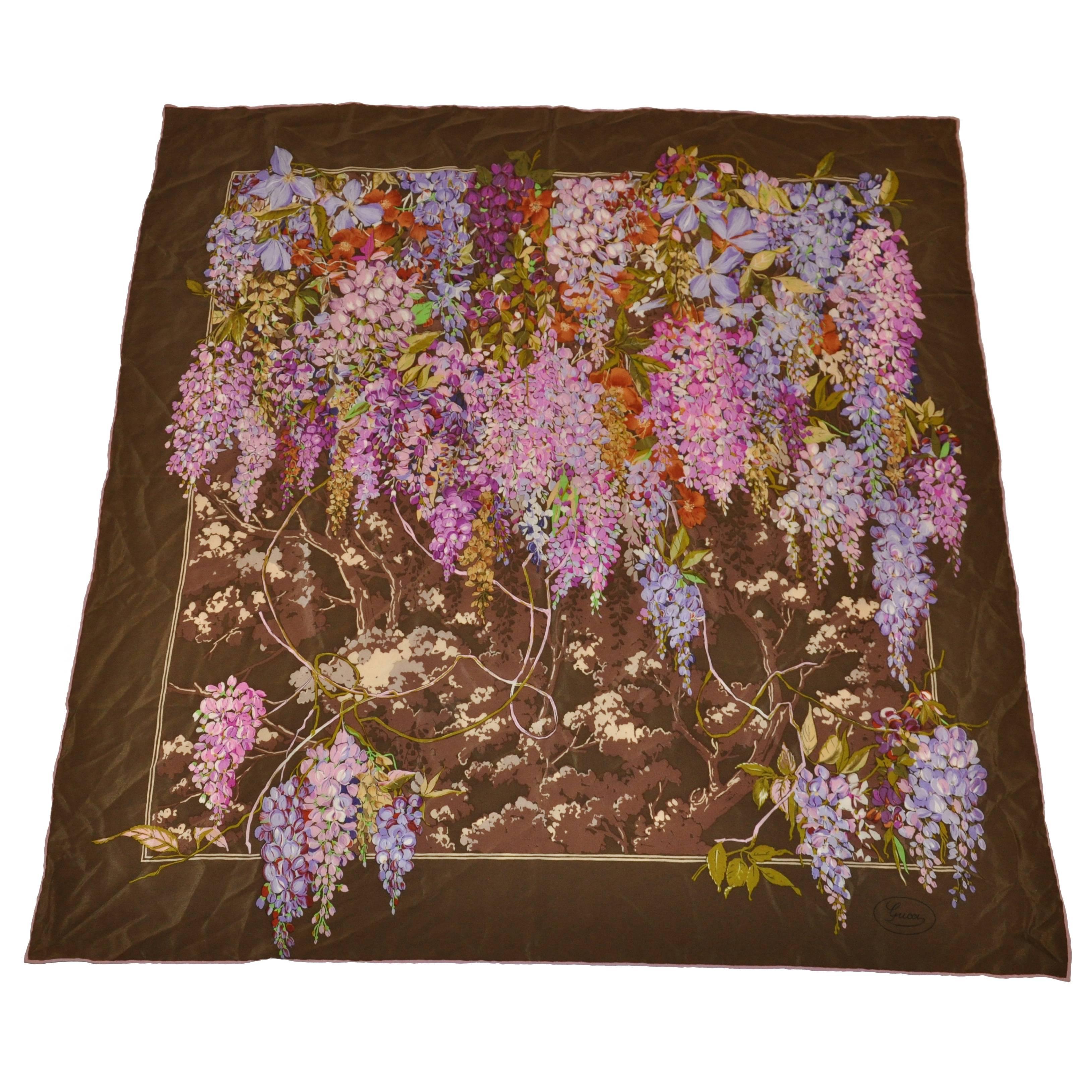 Gucci Multi-Color Floral Silk Scarf For Sale