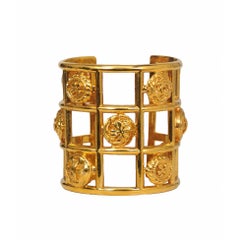 Vintage Chanel Gold Grid Clover Cuff 