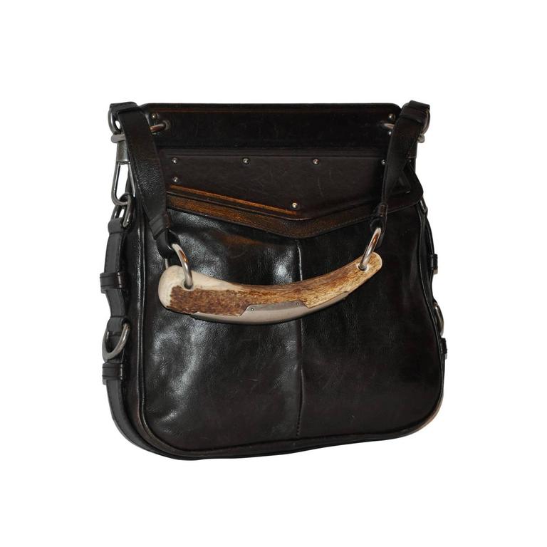 Yves Saint Laurent Brown Buffalo Leather Mombasa Horn Bag - Yves Saint  Laurent