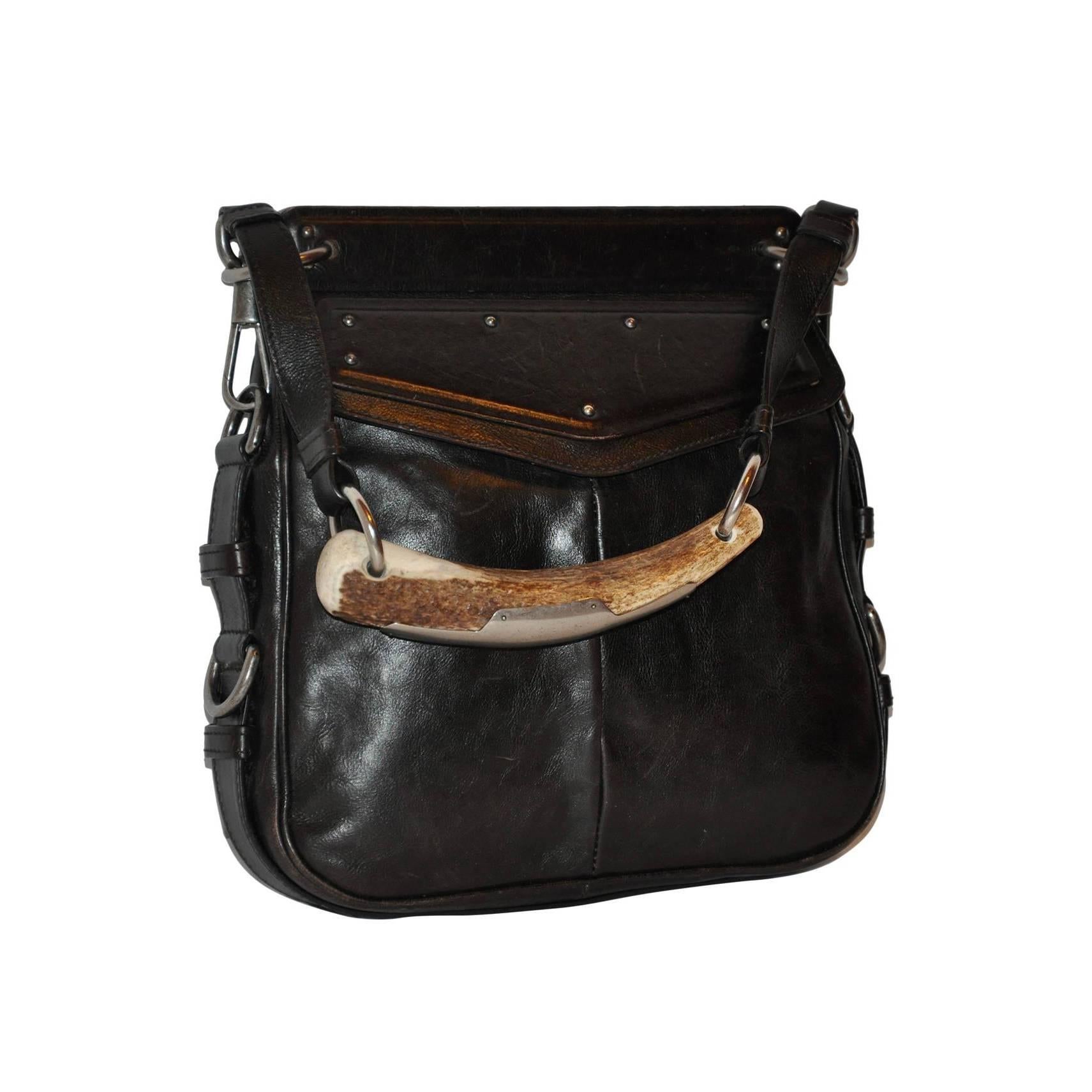 Yves Saint Laurent Large "Horn" Handle Black Calfskin Handbag