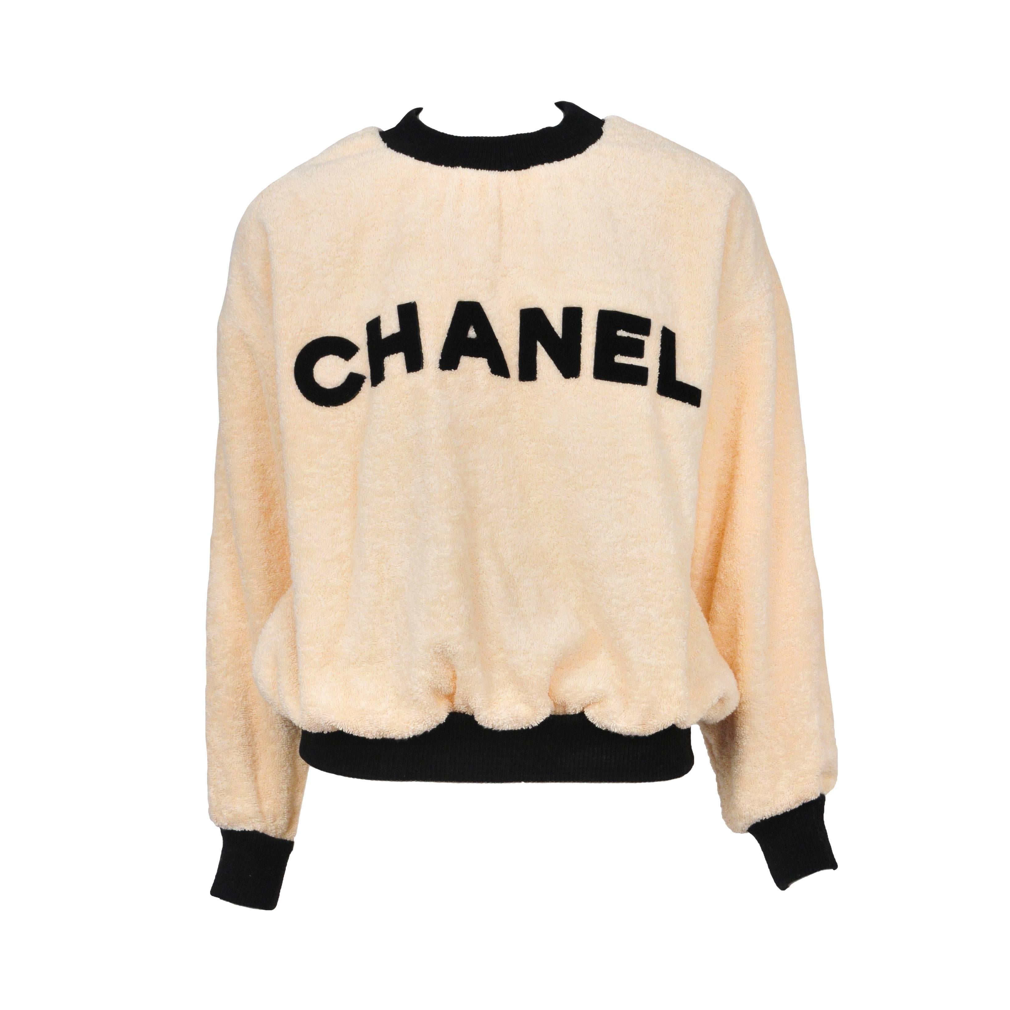 CHANEL VINTAGE LETTER LOGO TERRY CLOTH JUMPER SWEATER TOP