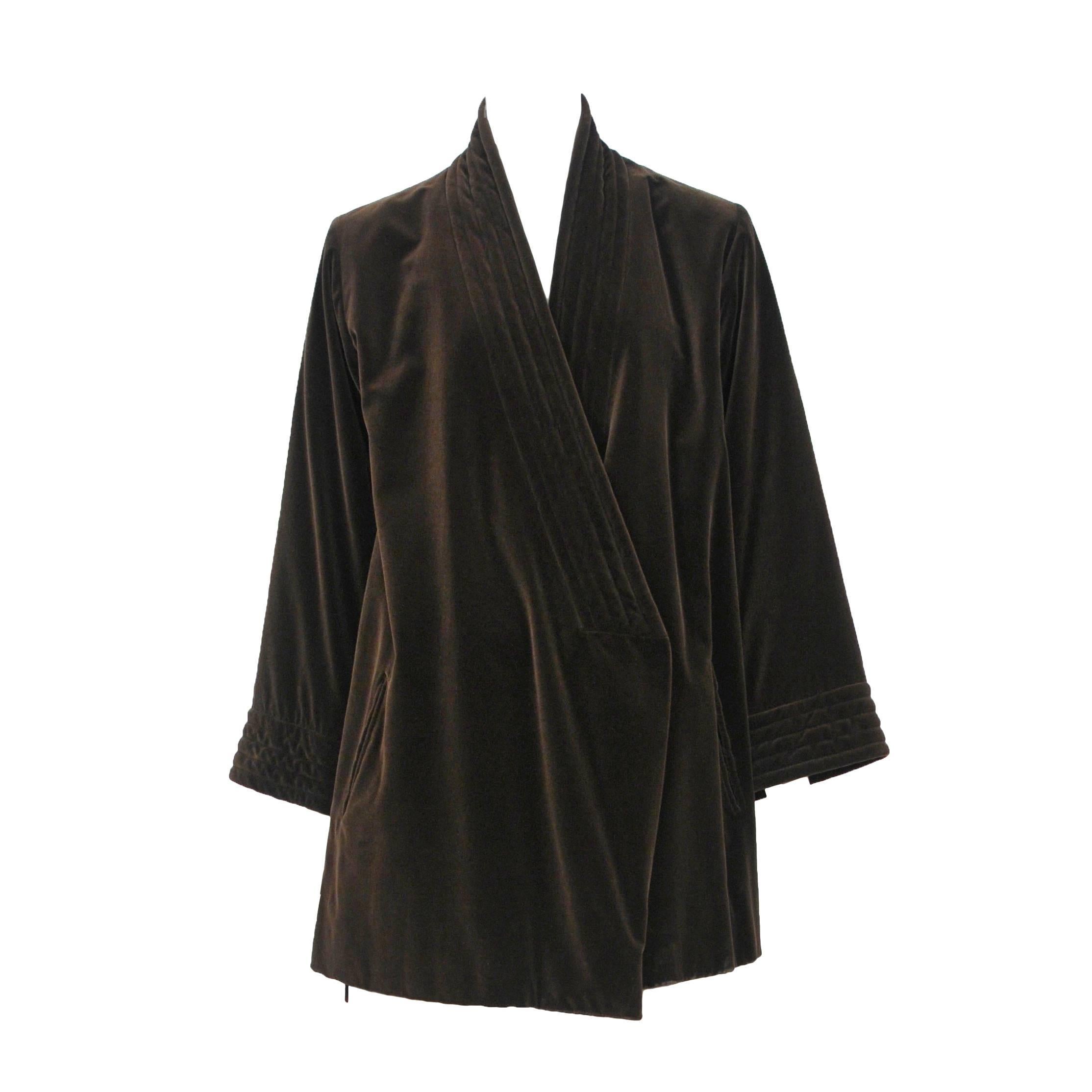 Yves Saint Laurent Brown Velvet Kimono Jacket 