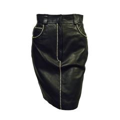 1990s Gianni Versace Studded Lambskin Straight 5-Pocket Skirt 10