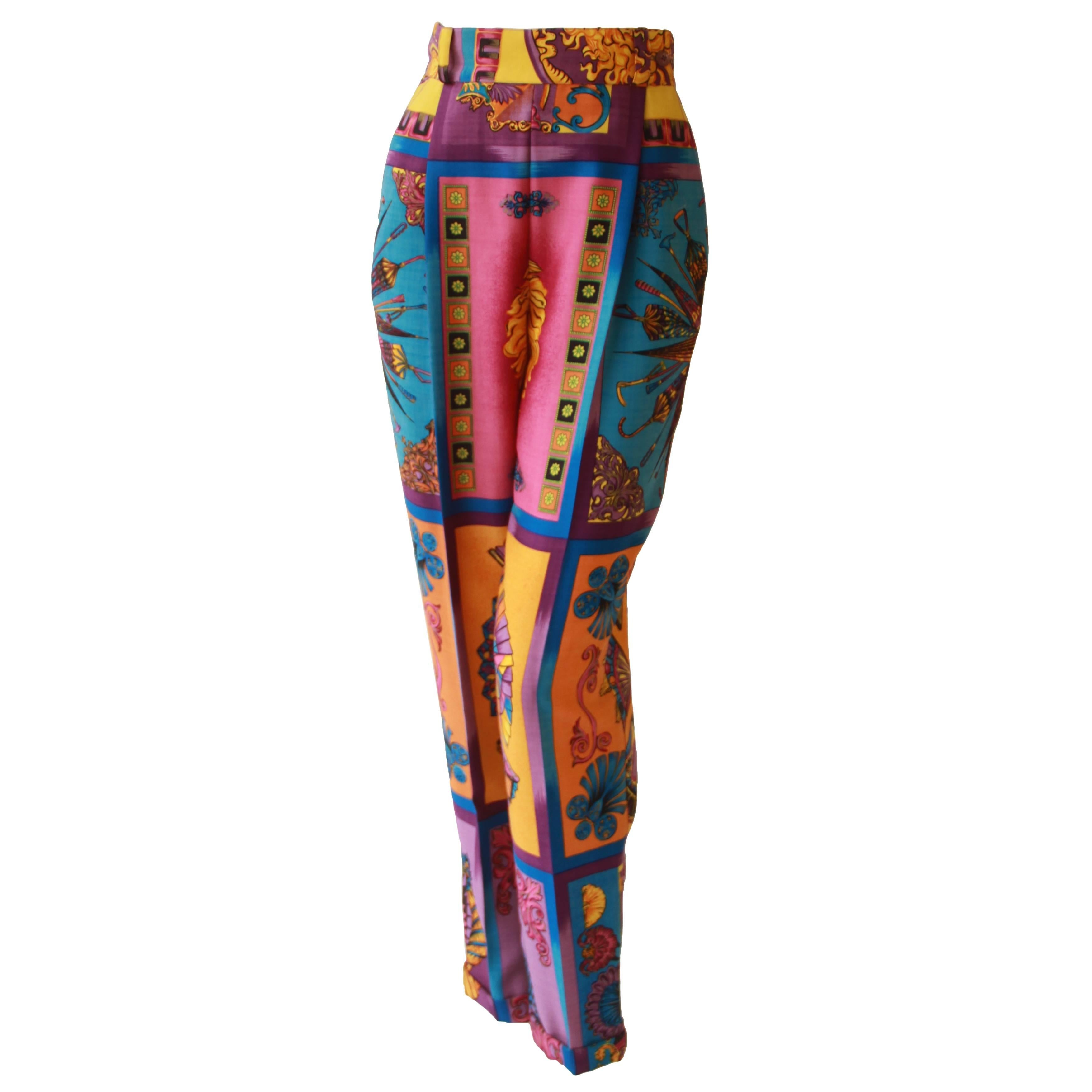 Gianni Versace Medusa Umbrella Printed Pants Fall 1991 For Sale