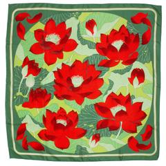 Vintage HERMES Silk Scarf  "Fleurs de Lotus"