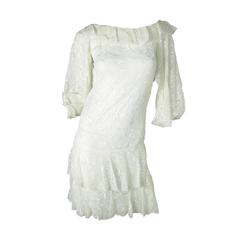 2001 Chanel White Lace Dress with "CC" print and Open Sleeves Runway Sale