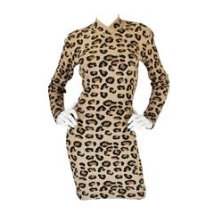 Vintage Iconic Fall 1991 Azzedine Alaia Museum Held Leopard Knit Dress