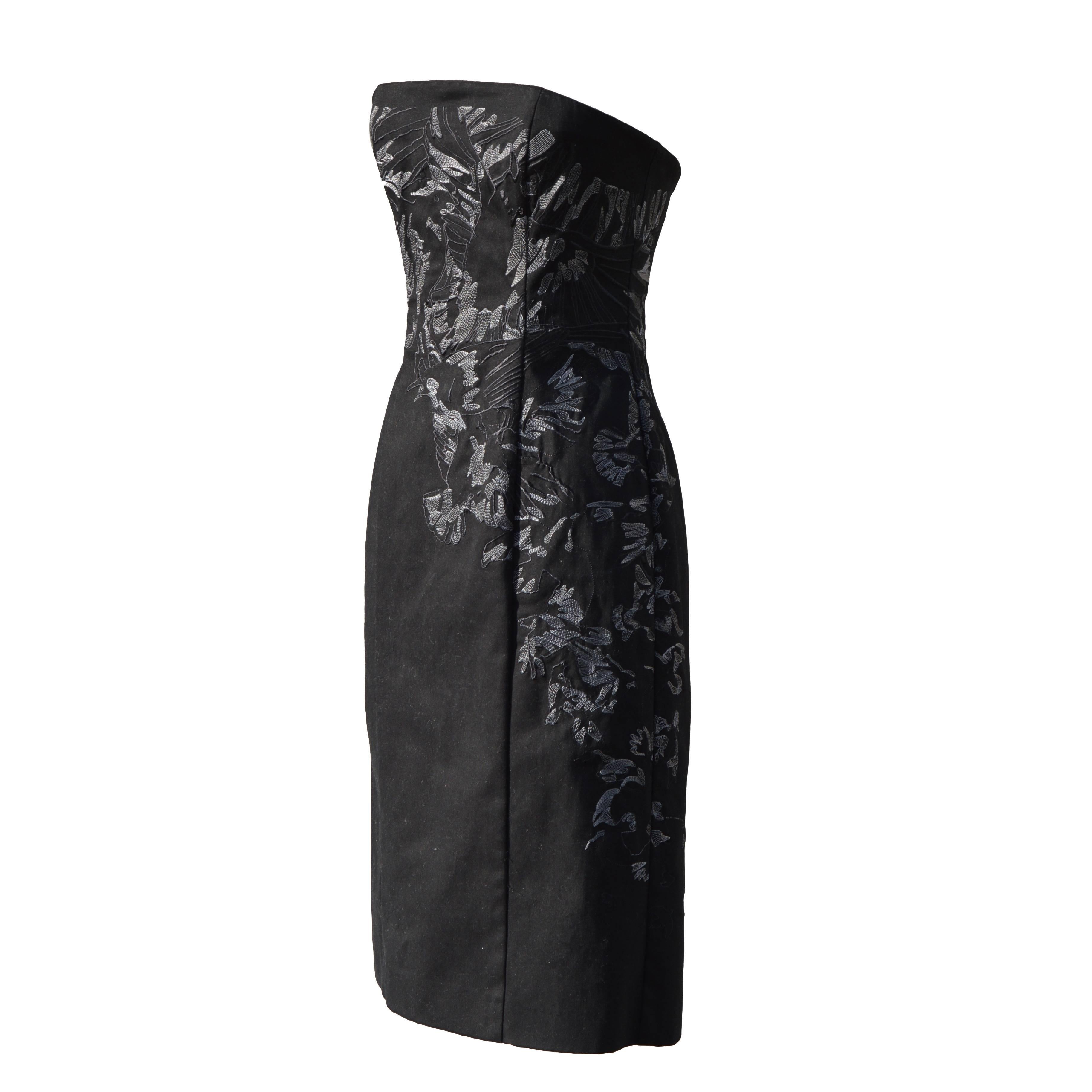 Alexander Mcqueen Abstract Birds Embroideries Black Fitted Dress For Sale
