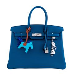 Hermes Blue de Galice Togo 35cm Birkin Bag Palladium Fabulous