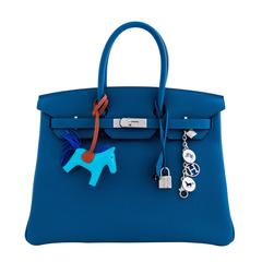 Hermes Blue de Galice Togo 35cm Birkin Bag Palladium Fabulous